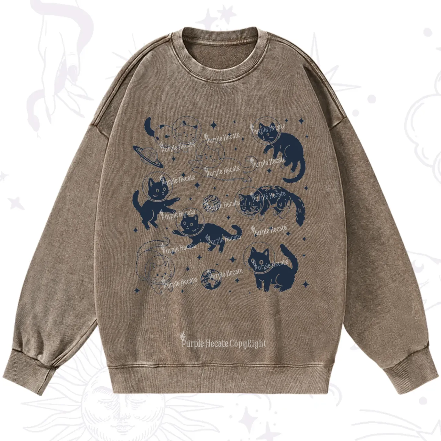 Purplehecate Cats in Space Washed Sweatshirt