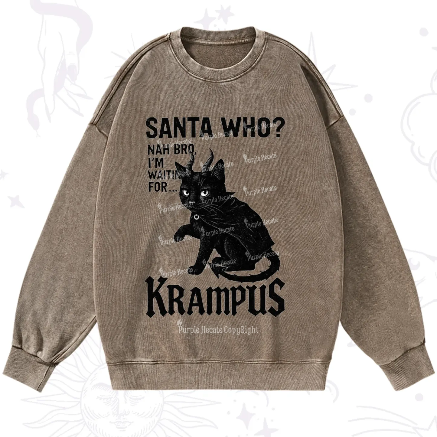 Purplehecate Santa Who? Nah Bro I'm Waiting for Krampus Christmas Washed Sweatshirt