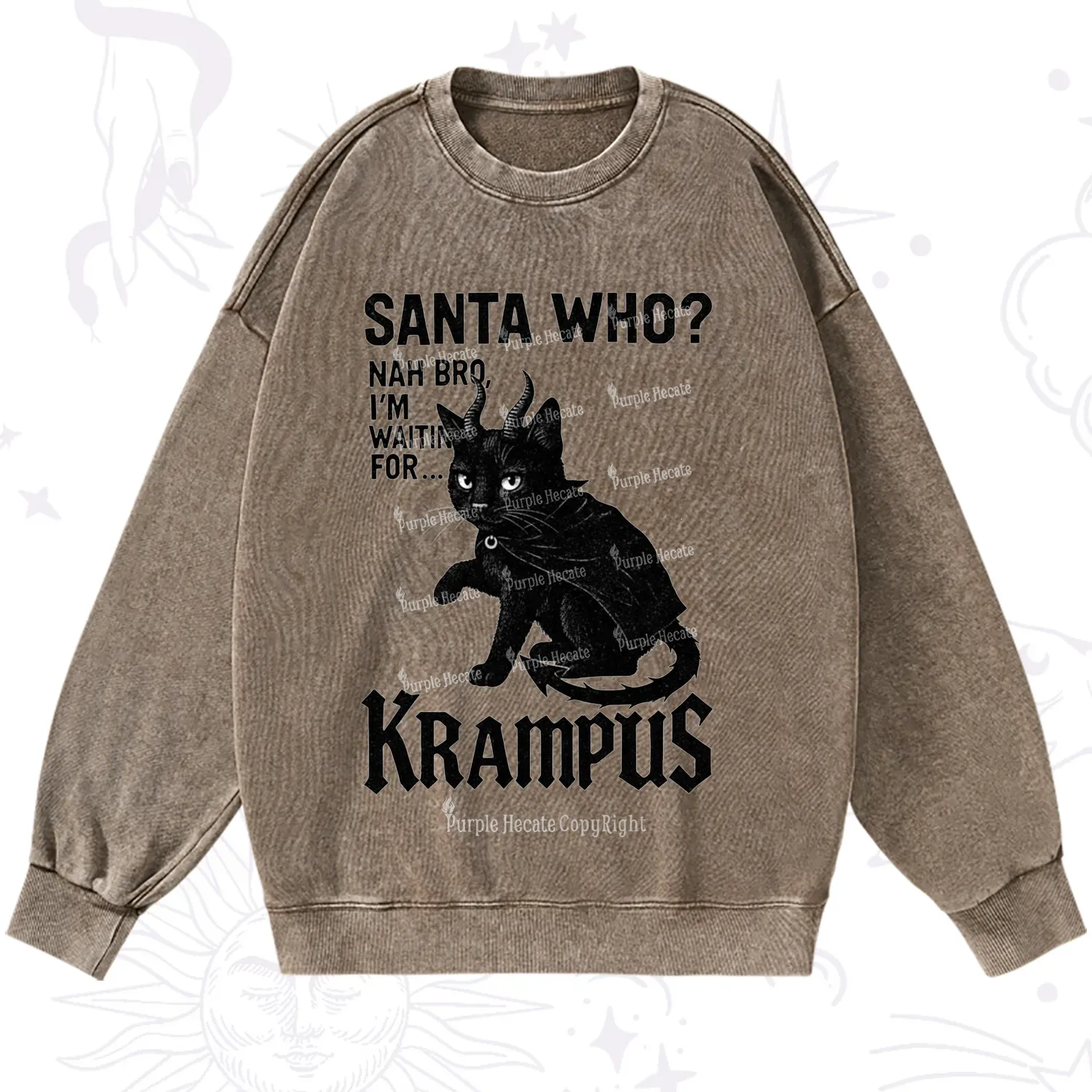 Purplehecate Santa Who? Nah Bro I'm Waiting for Krampus Christmas Washed Sweatshirt
