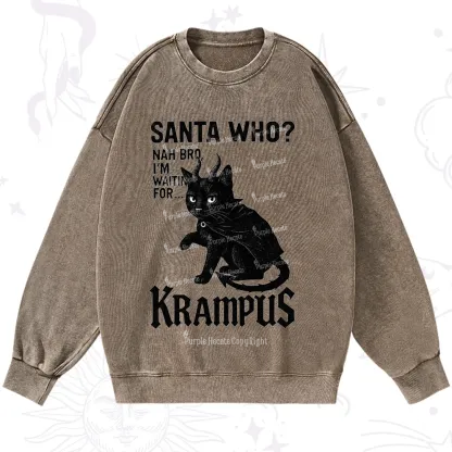 Purplehecate Santa Who? Nah Bro I'm Waiting for Krampus Christmas Washed Sweatshirt