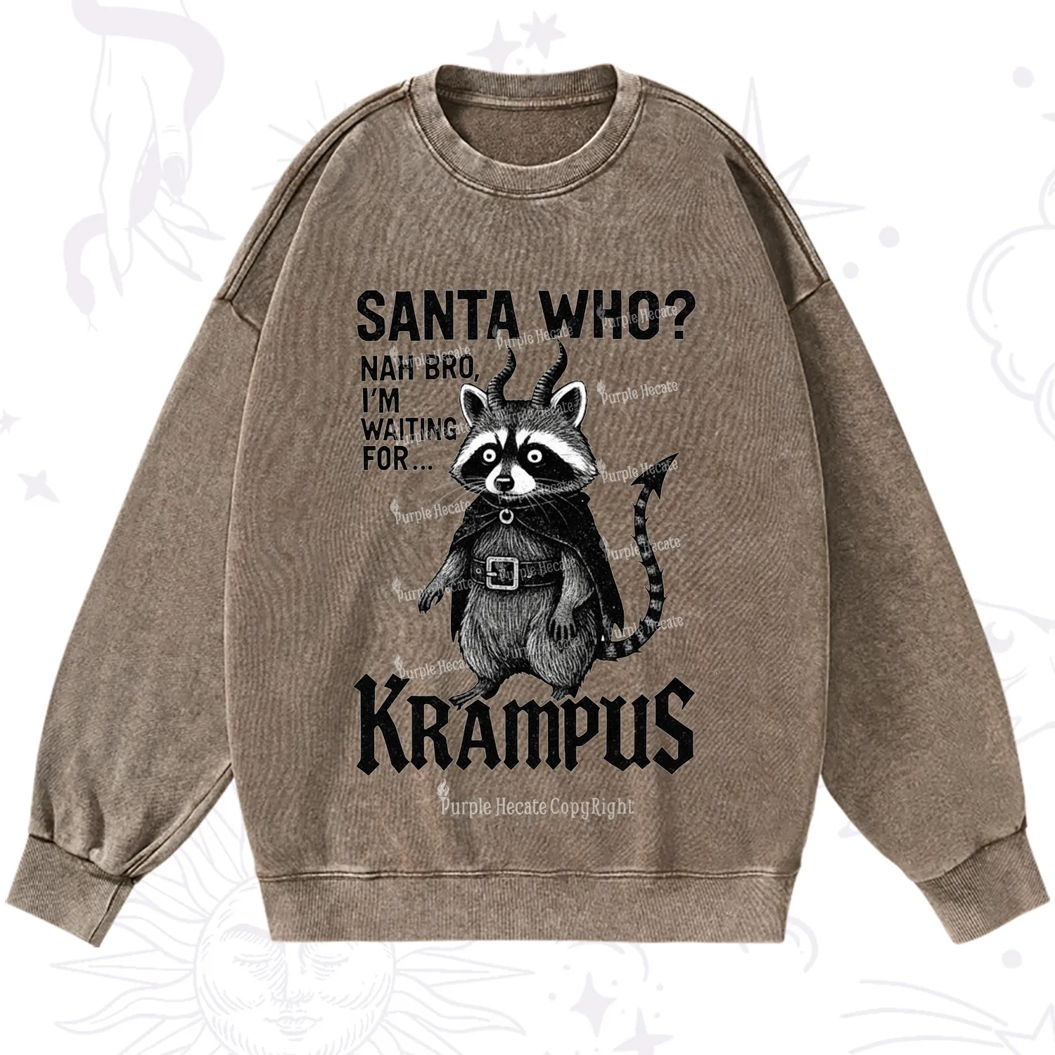 Purplehecate Santa Who? Nah Bro I'm Waiting for Krampus Christmas Washed Sweatshirt