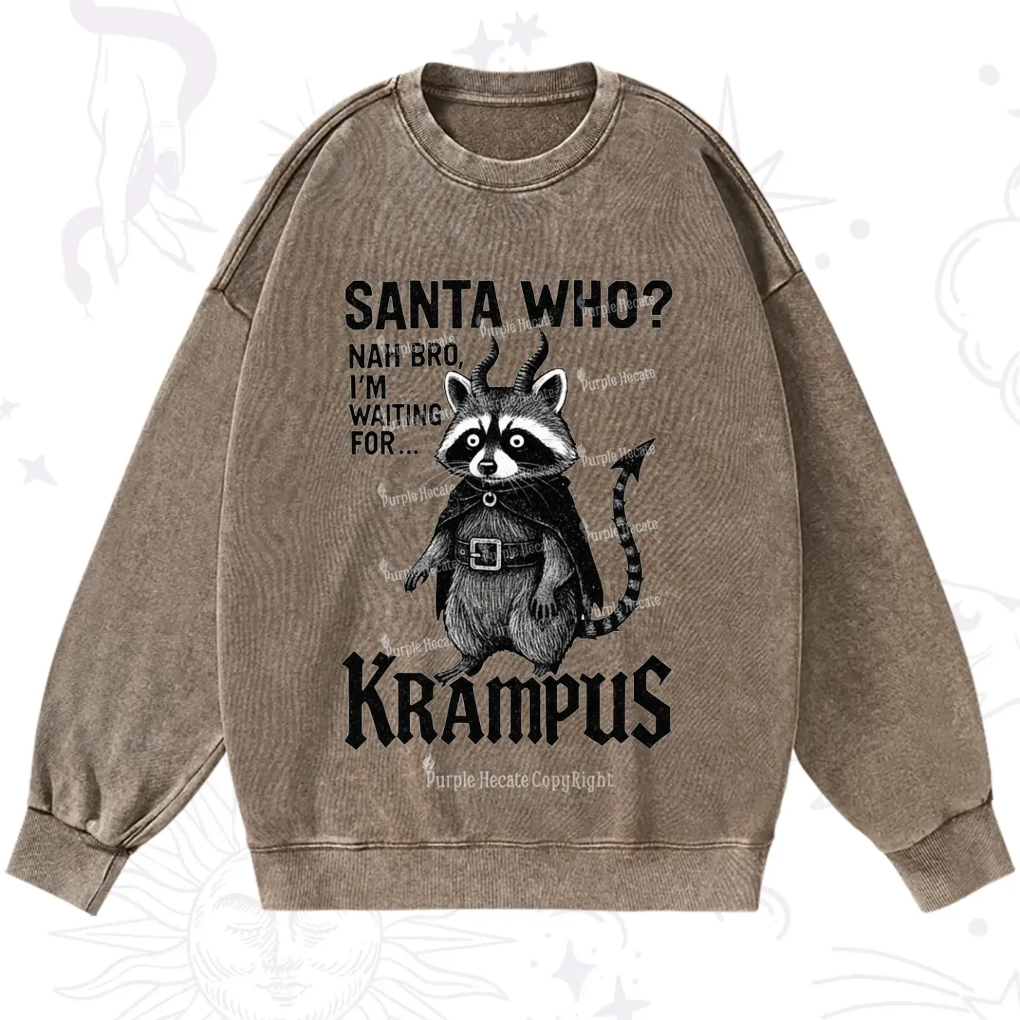 Purplehecate Santa Who? Nah Bro I'm Waiting for Krampus Christmas Washed Sweatshirt