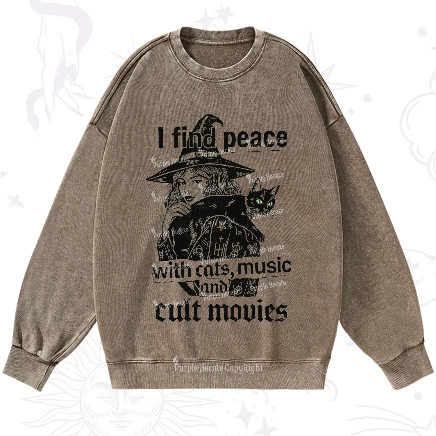 Purplehecate I Find Peace With Cats Music Cult Movies Washed Sweatshirt