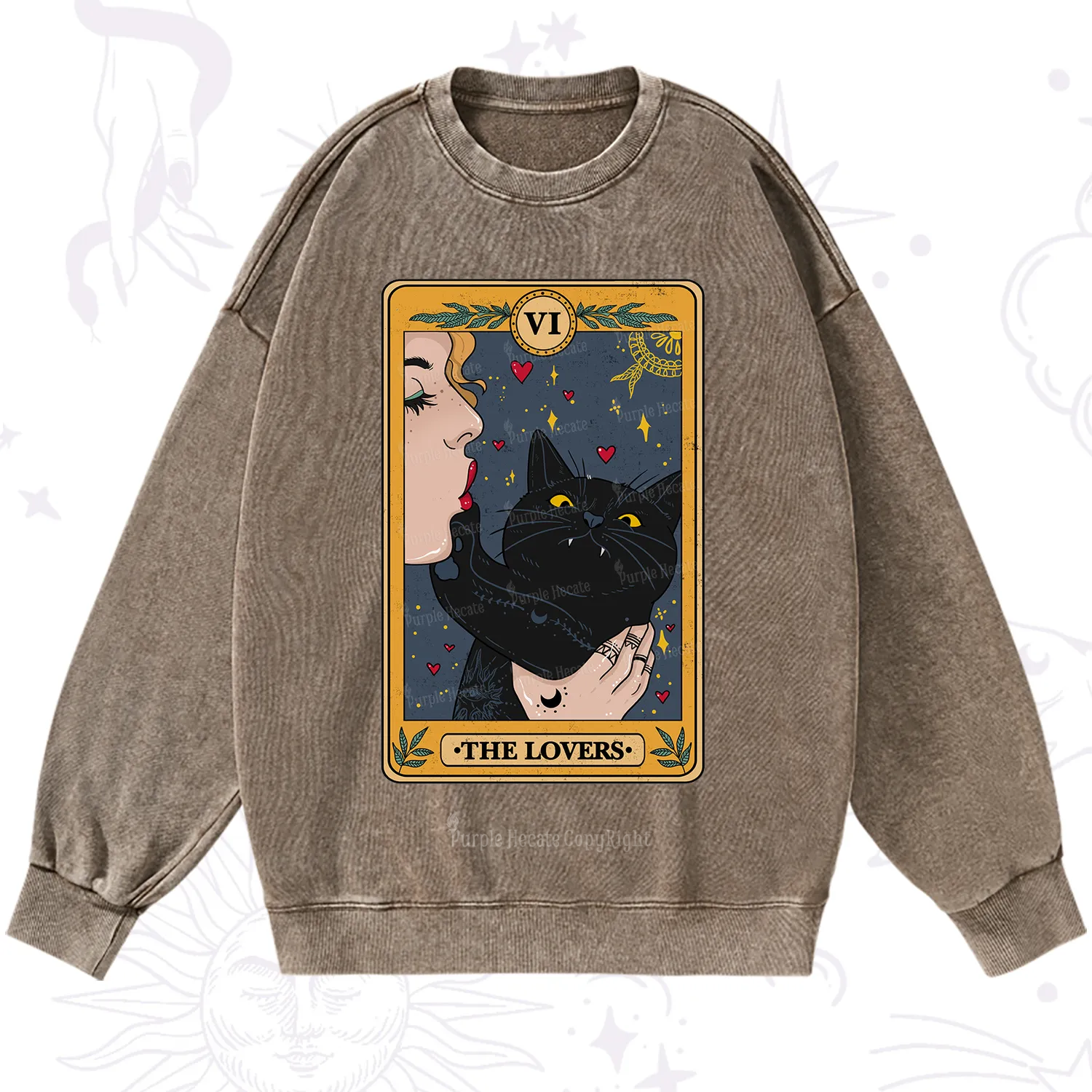 Purplehecate The Lovers Cat Tarot Washed Sweatshirt