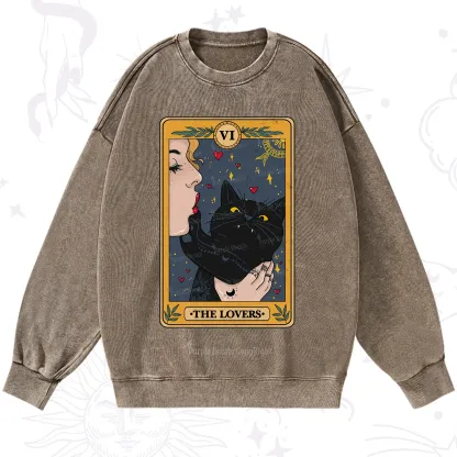 Purplehecate The Lovers Cat Tarot Washed Sweatshirt