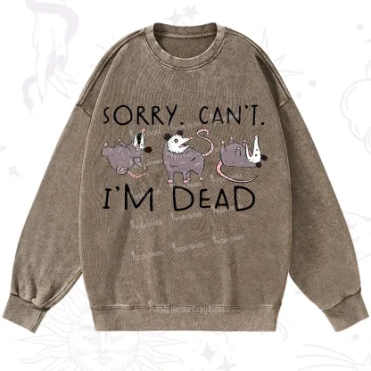 Purplehecate Funny Possum Sorry I Can't I'm Dead Washed Sweatshirt