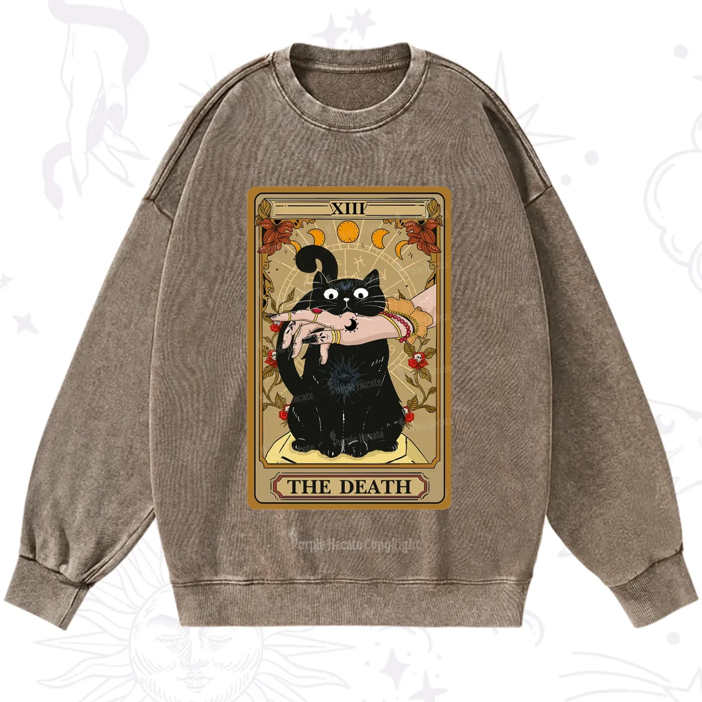 Purplehecate The Death Tarot Black Cat Washed Sweatshirt