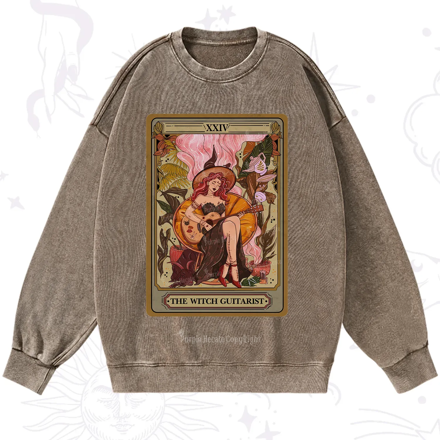 Purplehecate The Witch Guitarist Tarot Washed Sweatshirt