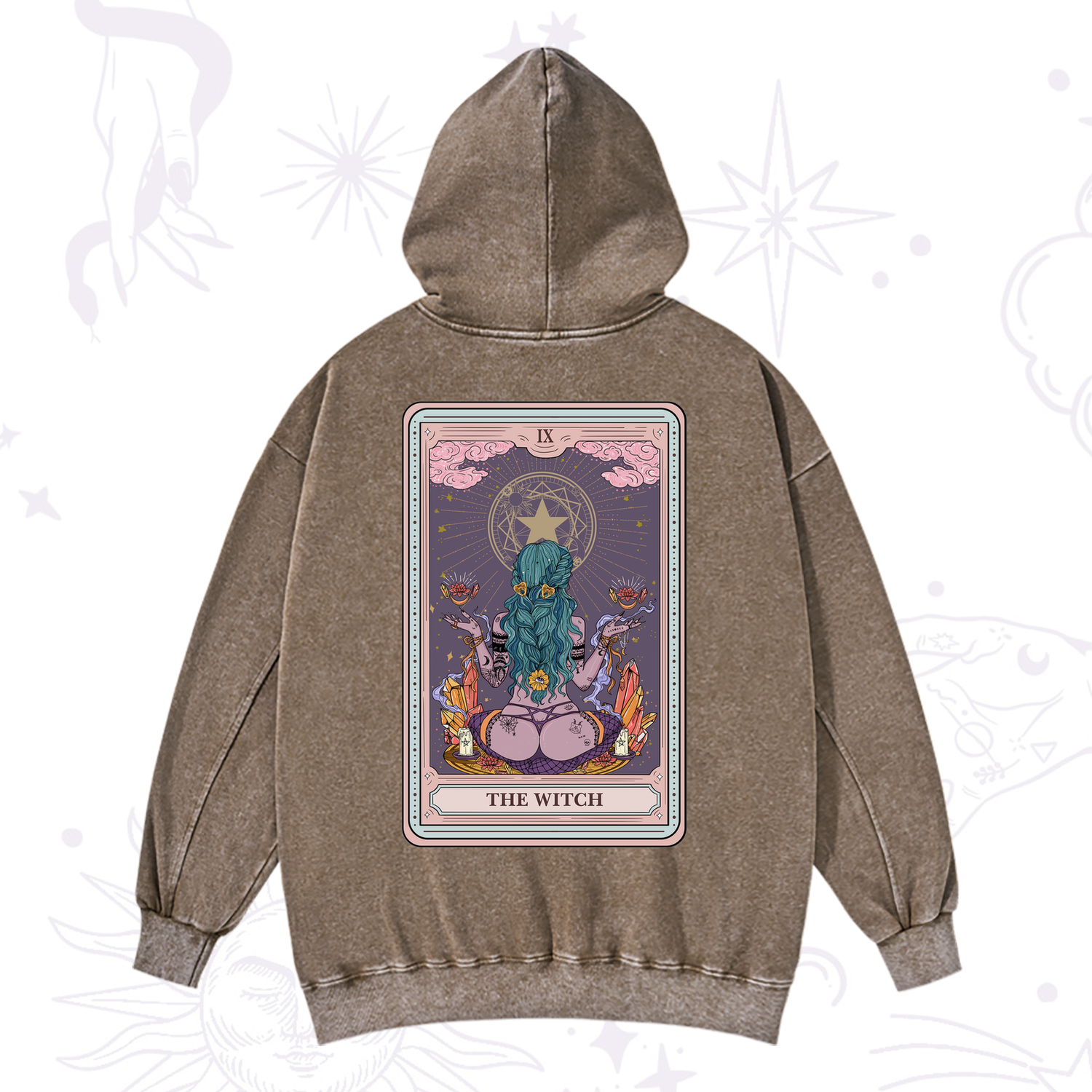 Purplehecate The Witch Tarot Card Washed Hoodie