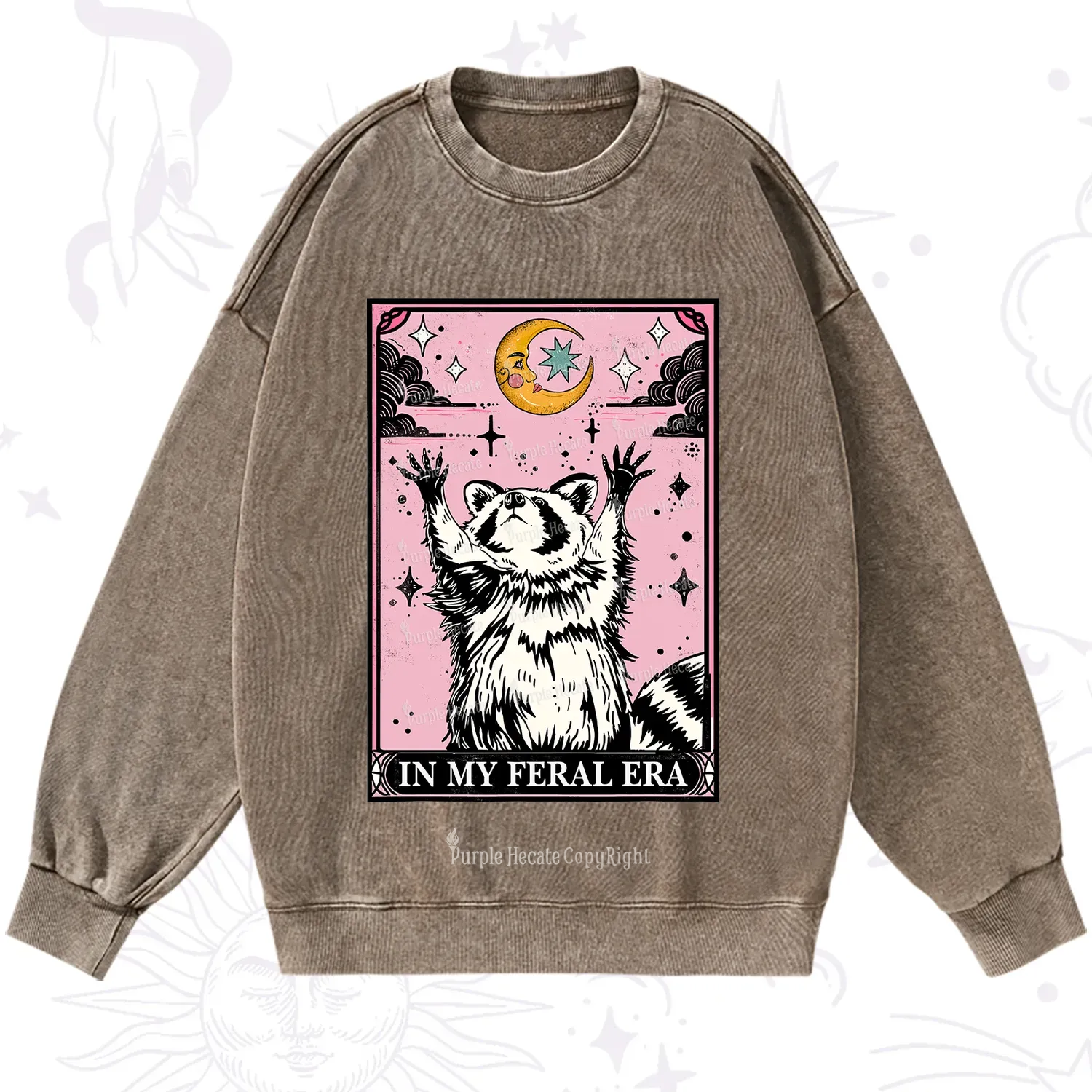 Purplehecate The In My Feral Era Tarot Raccoon Washed Sweatshirt