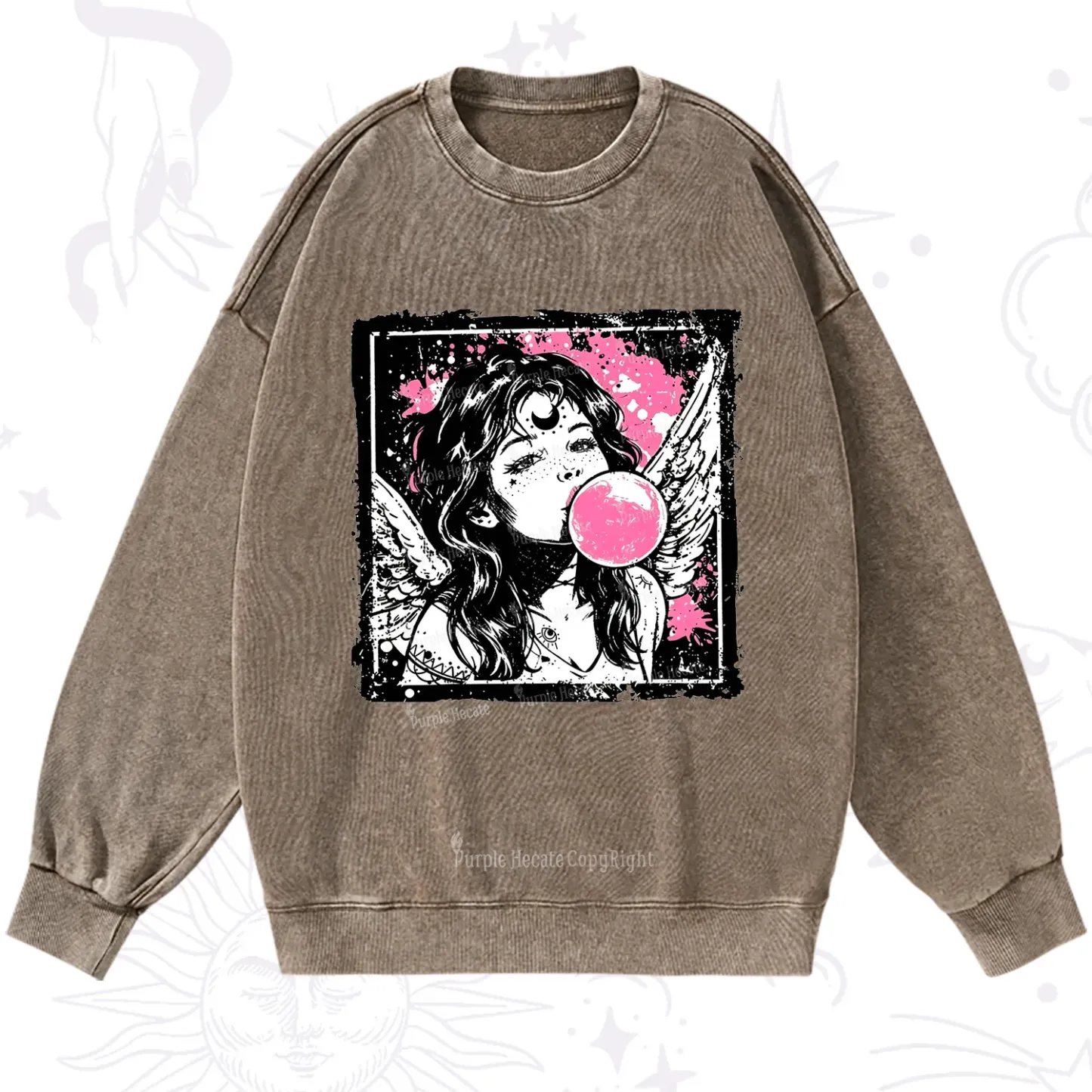 Purplehecate Grunge Angel with Bubblegum Washed Sweatshirt