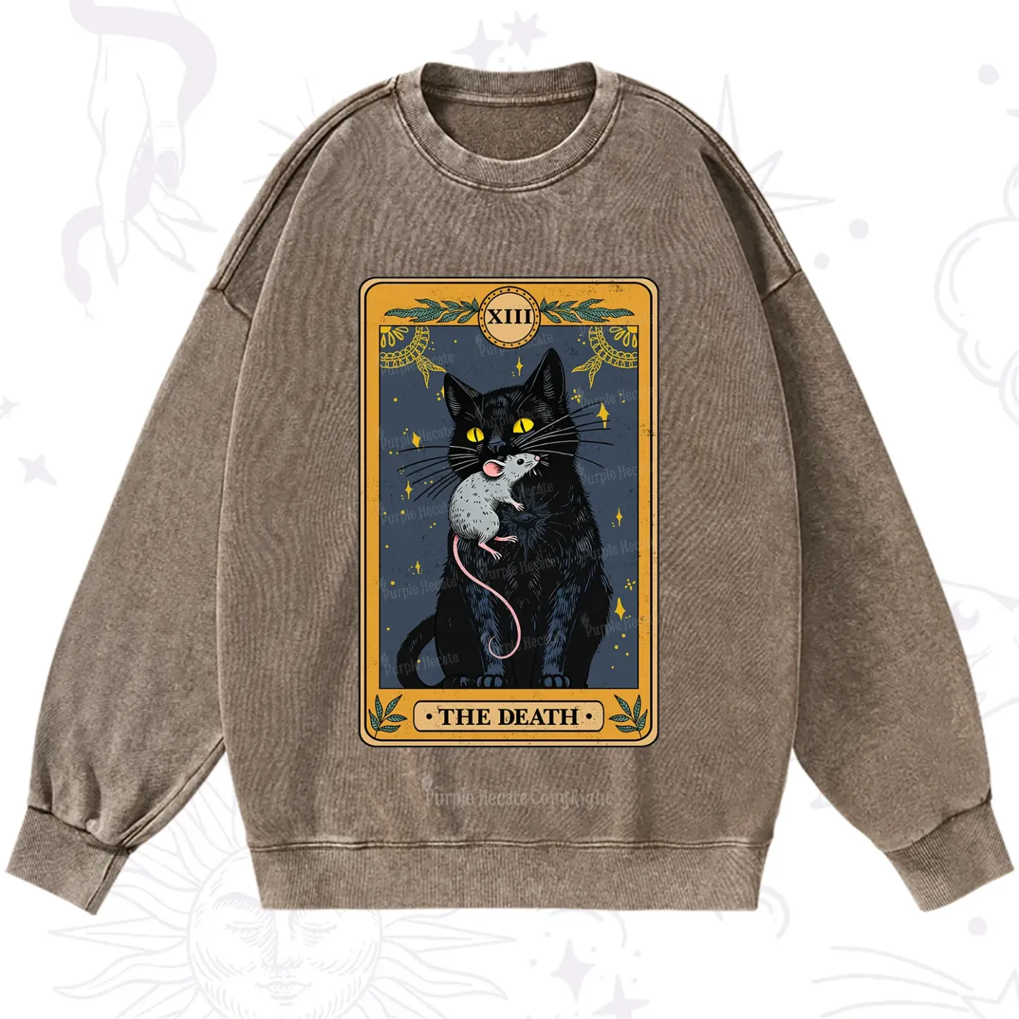 Purplehecate The Death Tarot Cat Washed Sweatshirt