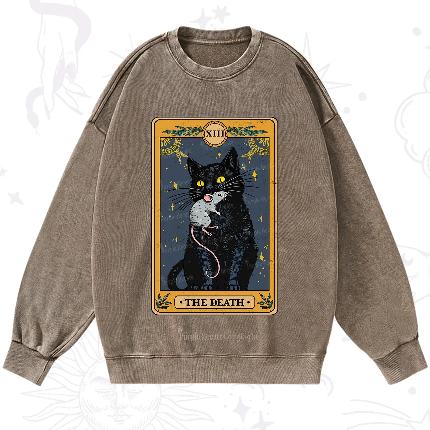 Purplehecate The Death Tarot Cat Washed Sweatshirt