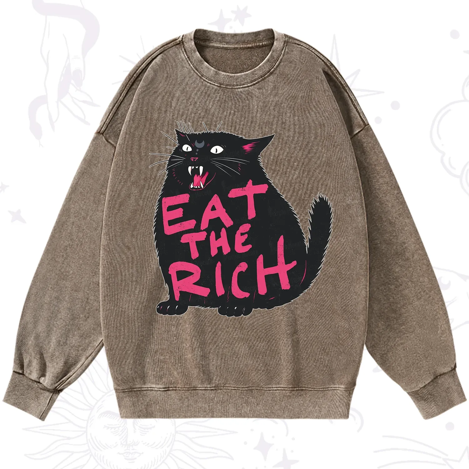 Purplehecate Eat The Rich Cat Washed Sweatshirt