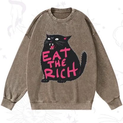Purplehecate Eat The Rich Cat Washed Sweatshirt