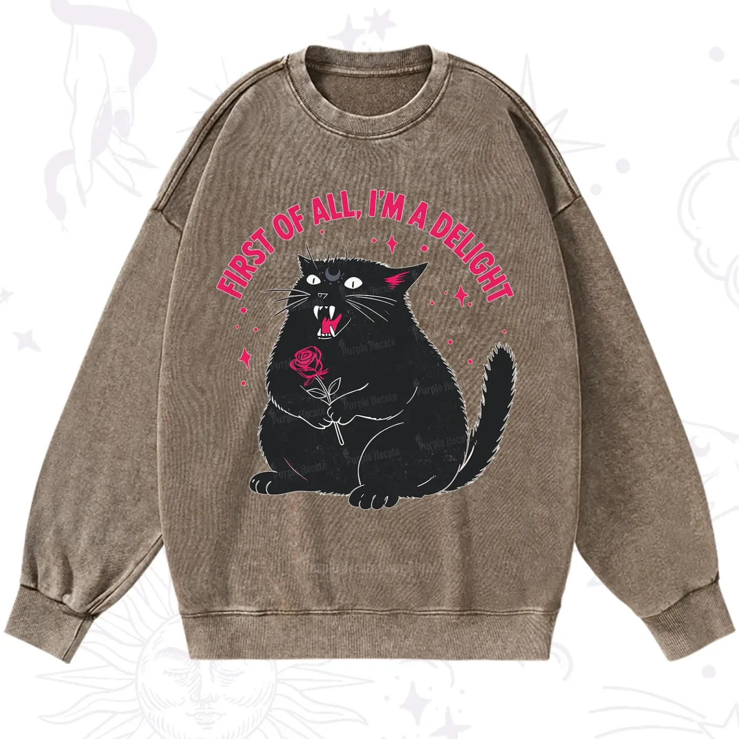 Purplehecate First Of All I'm A Delight Cat Washed Sweatshirt