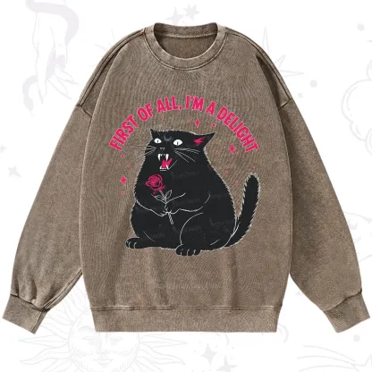 Purplehecate First Of All I'm A Delight Cat Washed Sweatshirt