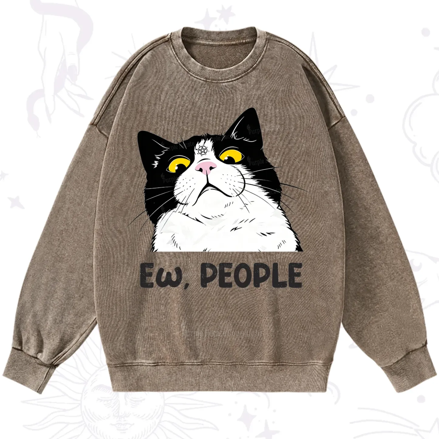 Purplehecate Ew People Cat Washed Sweatshirt