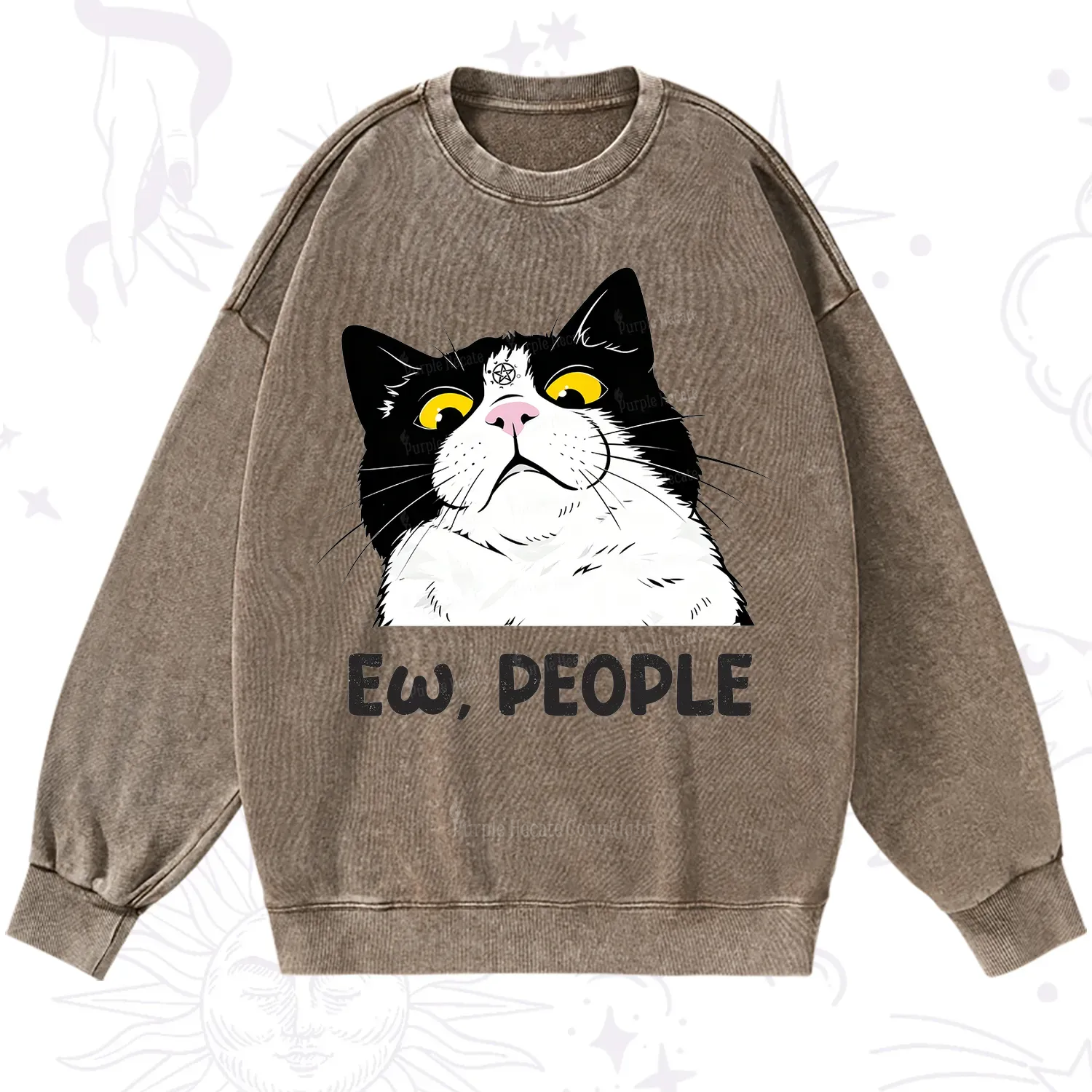Purplehecate Ew People Cat Washed Sweatshirt