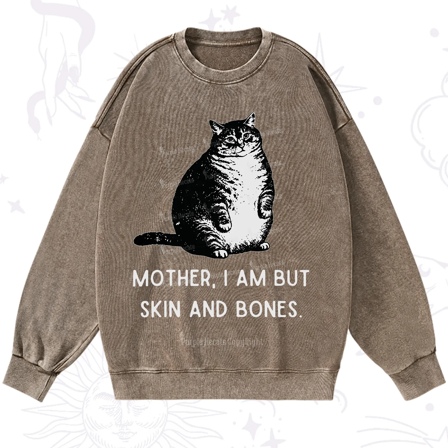 Purplehecate Cat Mother I Am But Skin And Bones Washed Sweatshirt