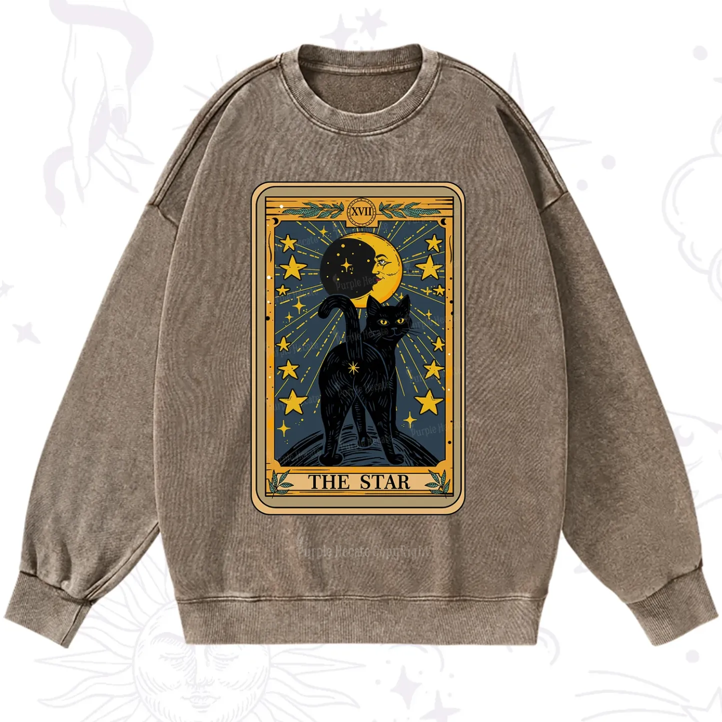 Purplehecate The Star Tarot Cat Washed Sweatshirt