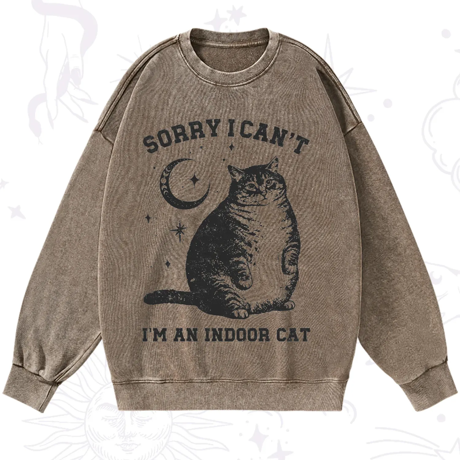 Purplehecate Sorry I Can't Go I'm an Indoor Cat Washed Sweatshirt