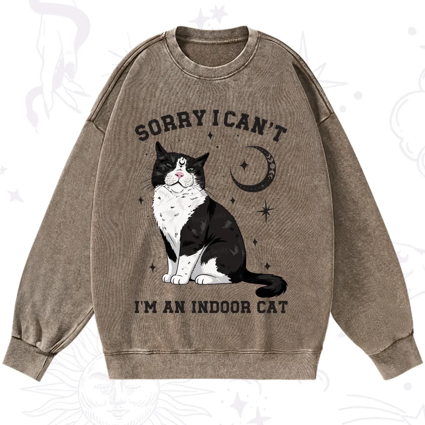 Purplehecate Sorry I Can't Go I'm an Indoor Cat Washed Sweatshirt
