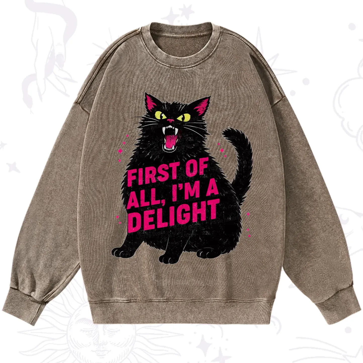 Purplehecate First Of All I'm A Delight Cat Washed Sweatshirt