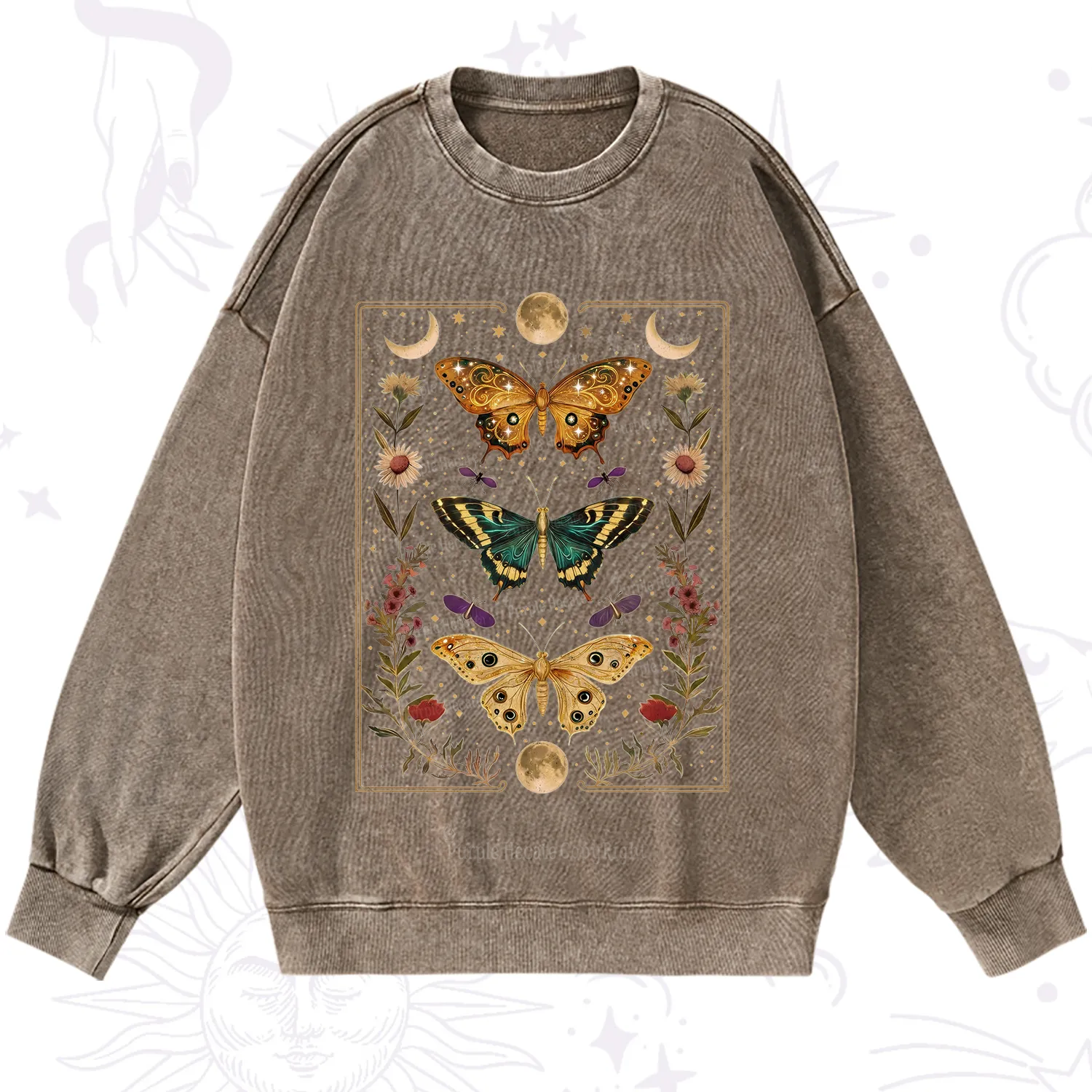 Purplehecate Sun and Moon Butterfly Washed Sweatshirt