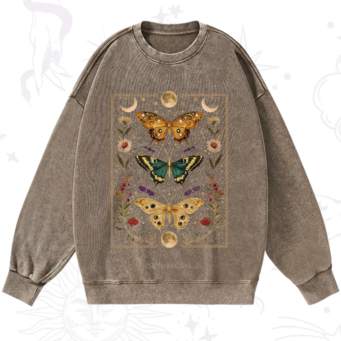 Purplehecate Sun and Moon Butterfly Washed Sweatshirt