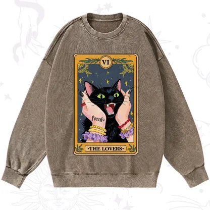 Purplehecate The Lovers Tarot Feral Cat Washed Sweatshirt