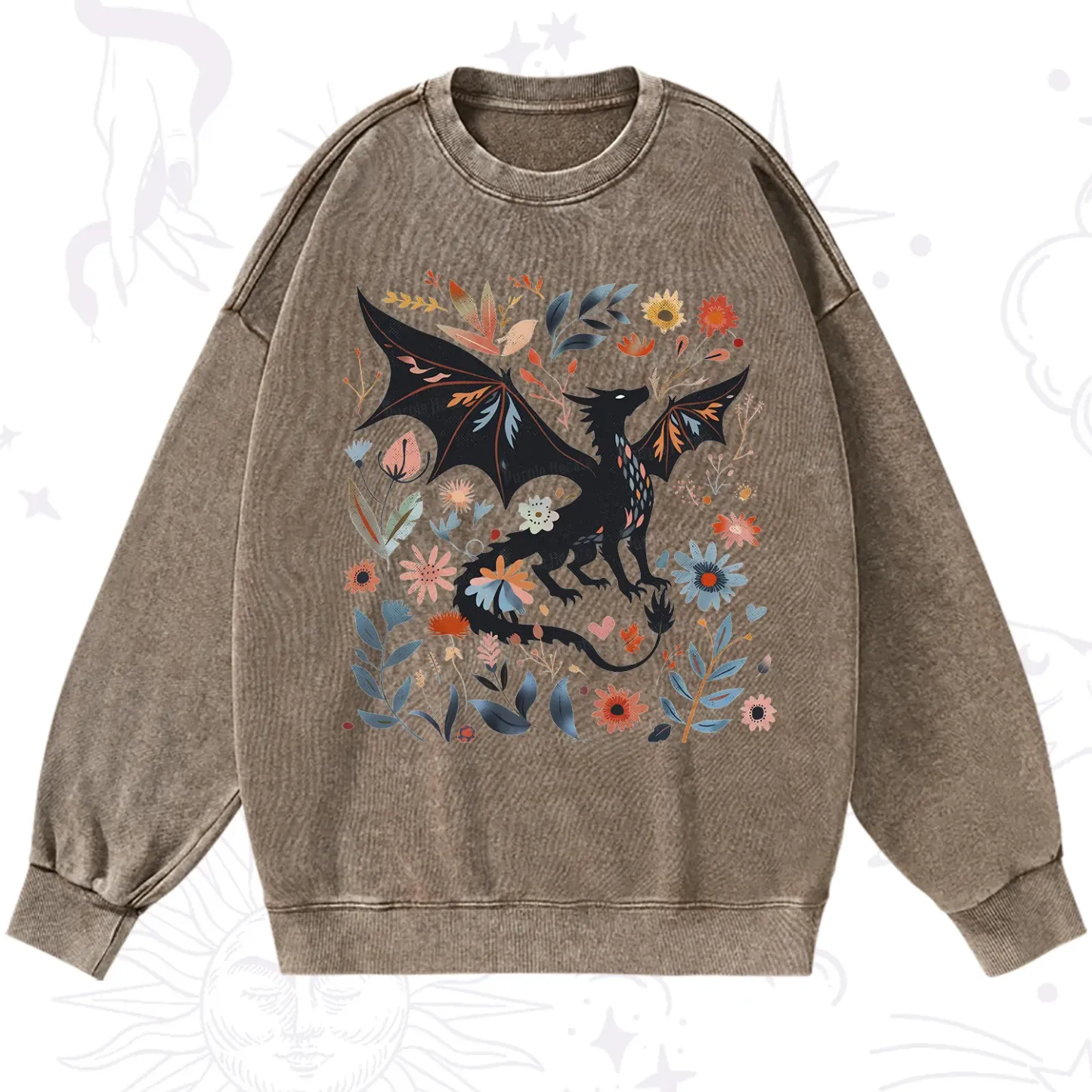 Purplehecate Vintage Fantasy Wyvern Bookish Washed Sweatshirt