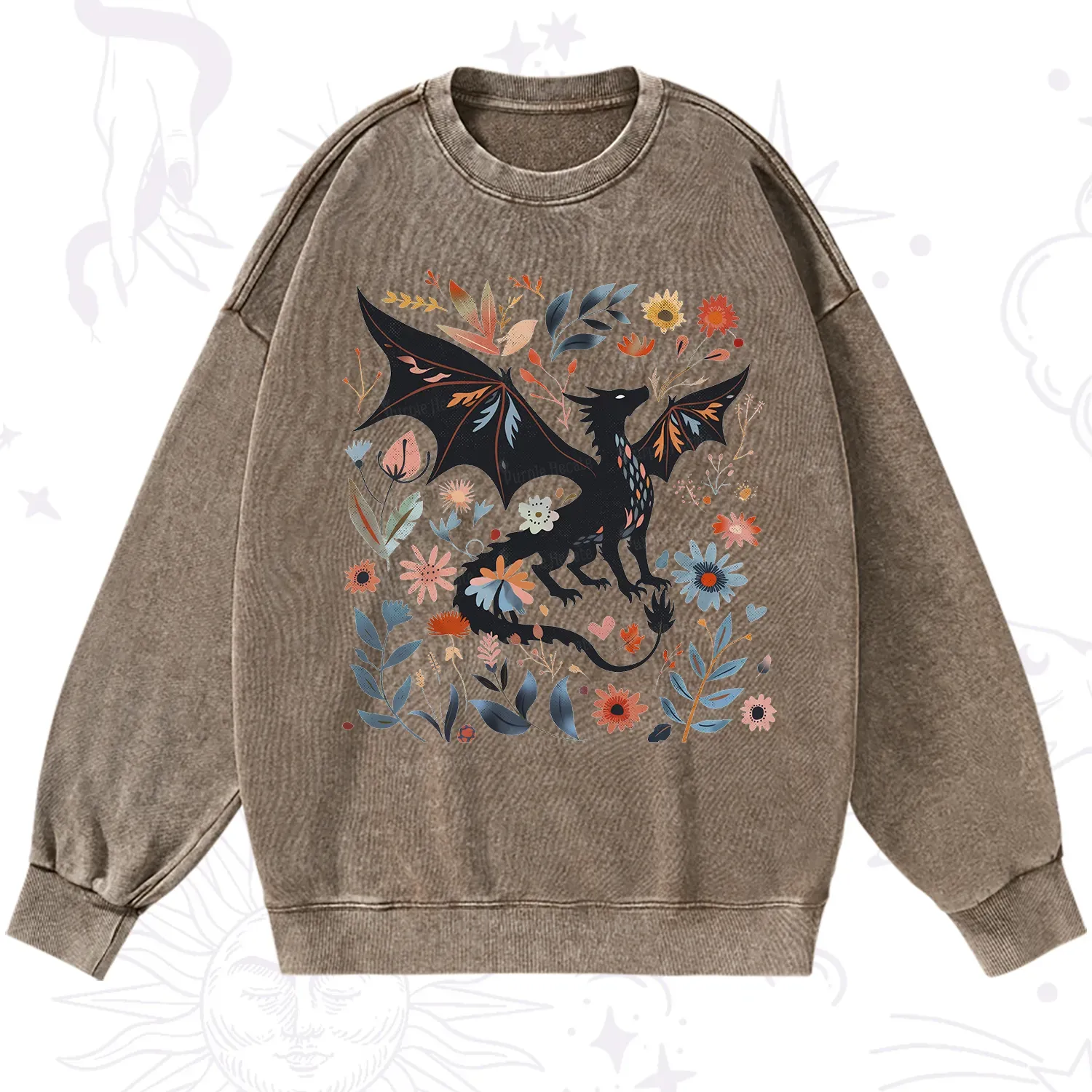 Purplehecate Vintage Fantasy Wyvern Bookish Washed Sweatshirt