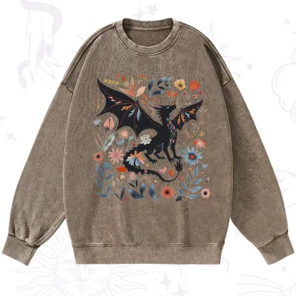 Purplehecate Vintage Fantasy Wyvern Bookish Washed Sweatshirt