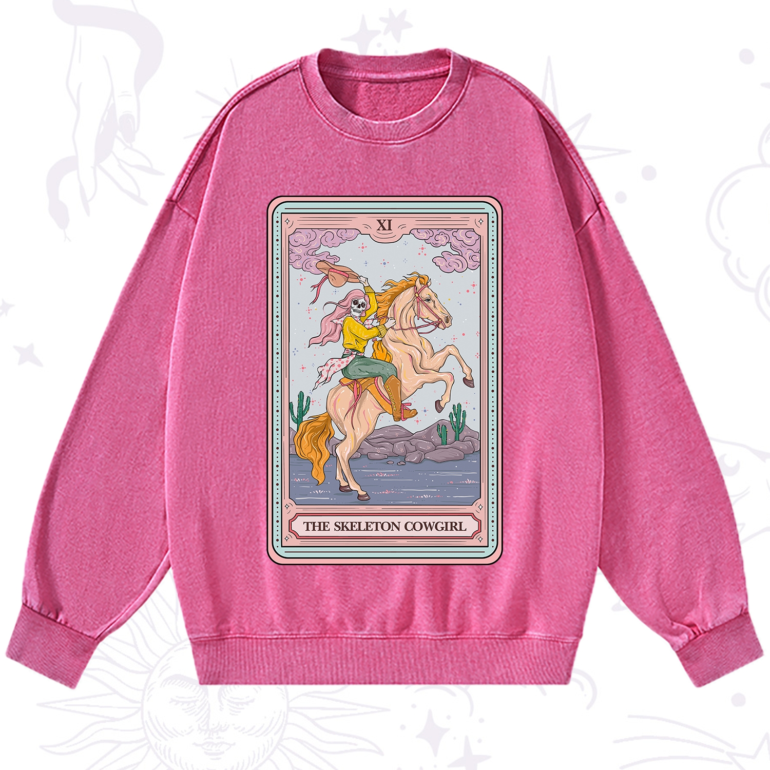 Purplehecate The Skeleton Cowgirl Tarot Card Washed Sweatshirt