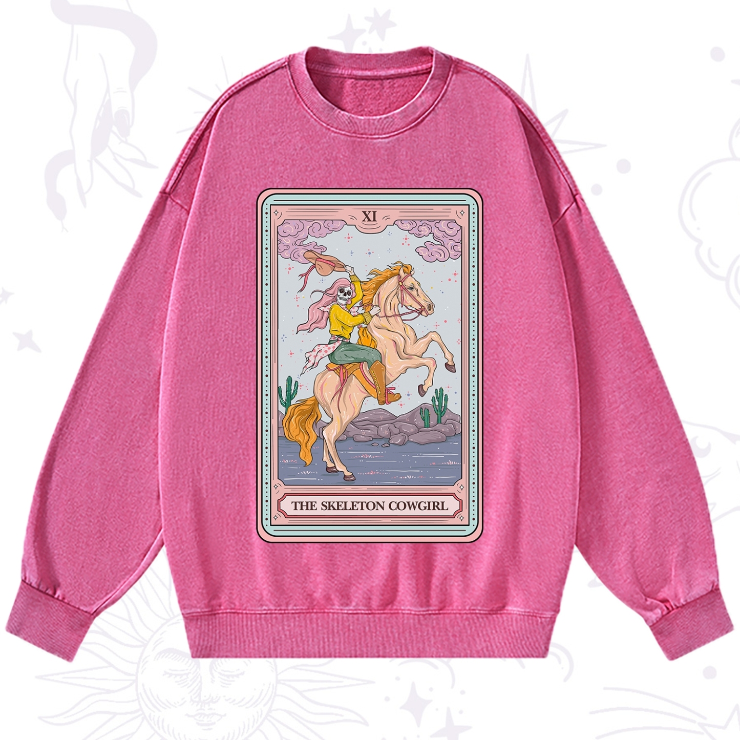 Purplehecate The Skeleton Cowgirl Tarot Card Washed Sweatshirt
