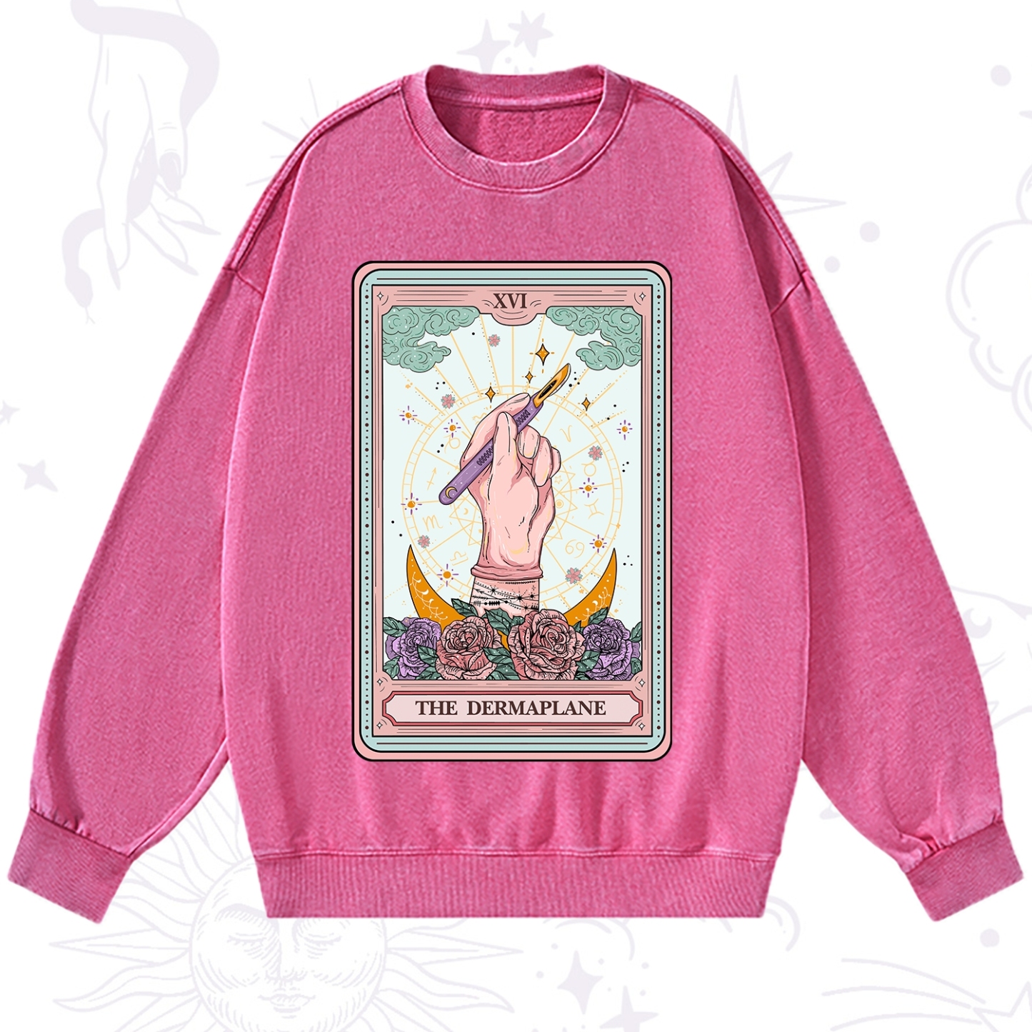 Purplehecate The Dermaplane Tarot Card Washed Sweatshirt