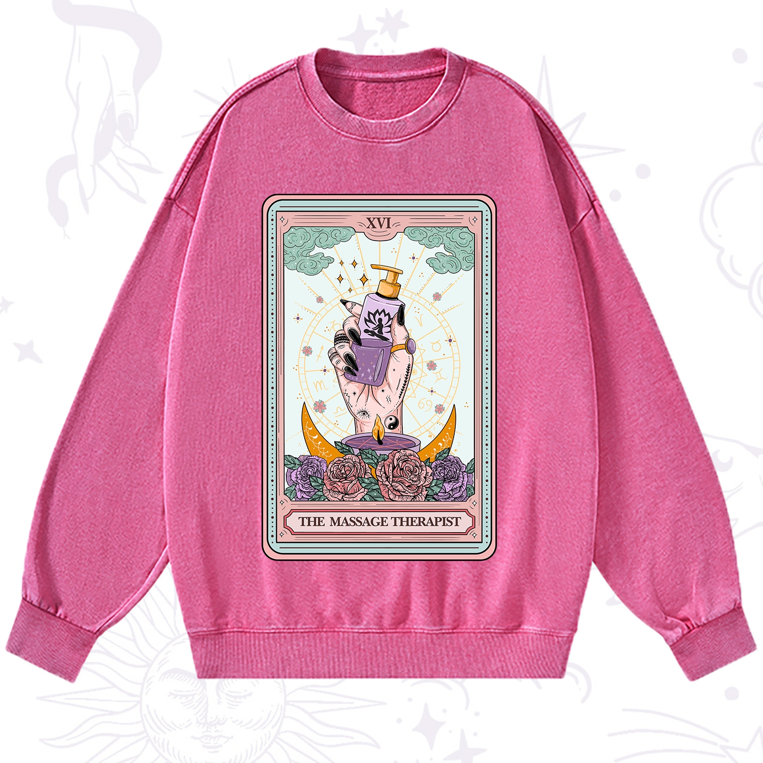 Purplehecate The Massage Therapist Tarot Card Washed Sweatshirt