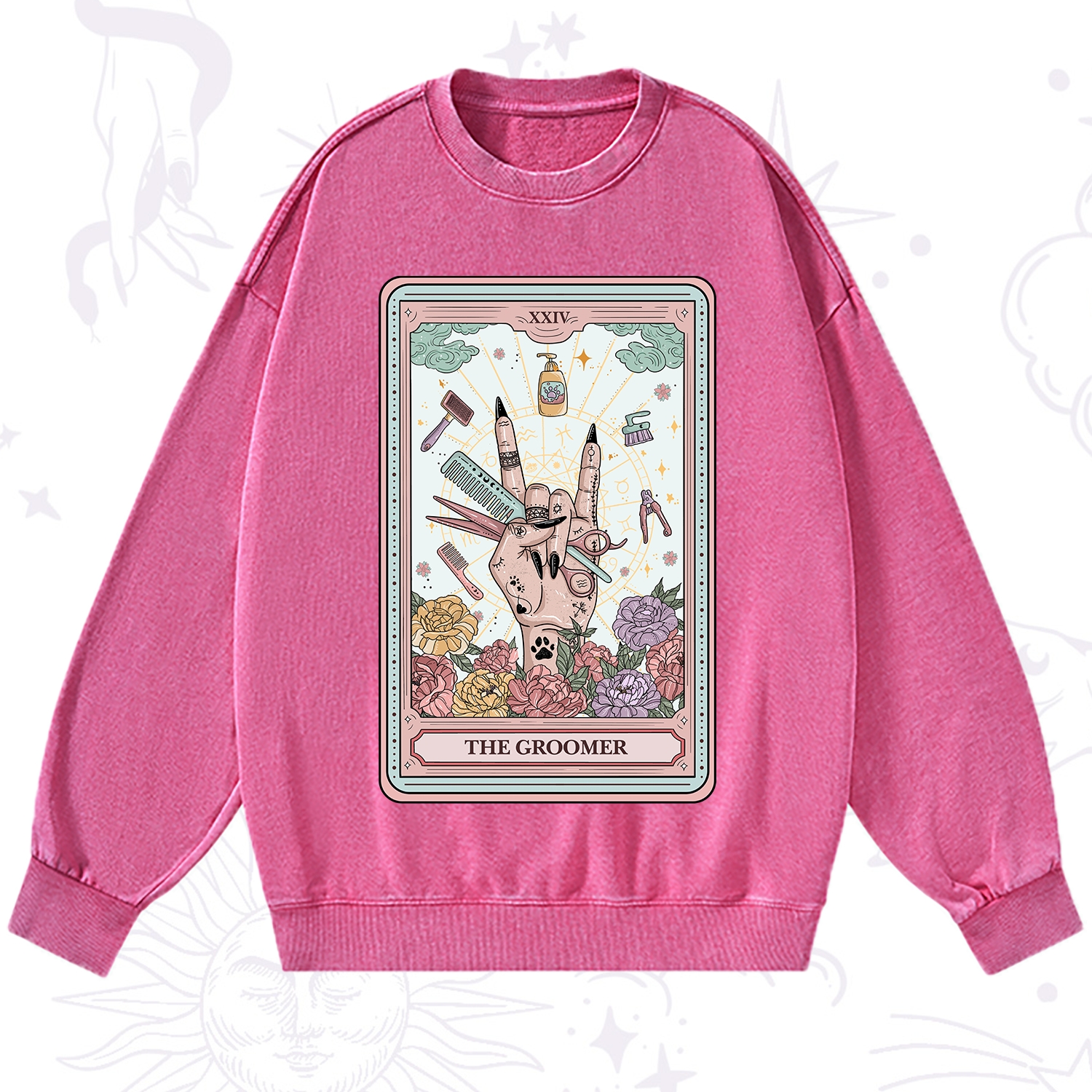 Purplehecate The Pet Groomer Tarot Card Washed Sweatshirt