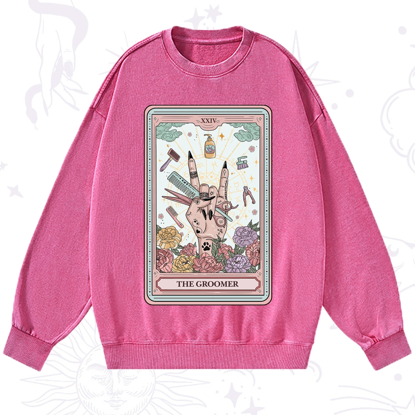 Purplehecate The Pet Groomer Tarot Card Washed Sweatshirt