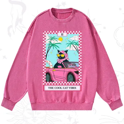 Purplehecate The Cool Cat Vibes Tarot Washed Sweatshirt