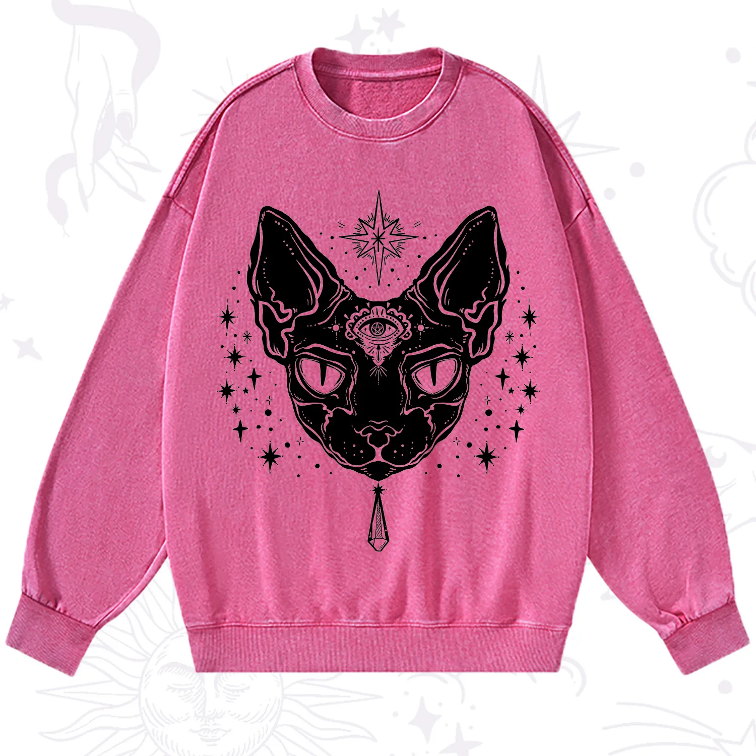 Purplehecate Three Eyed Sphynx Cat Washed Sweatshirt