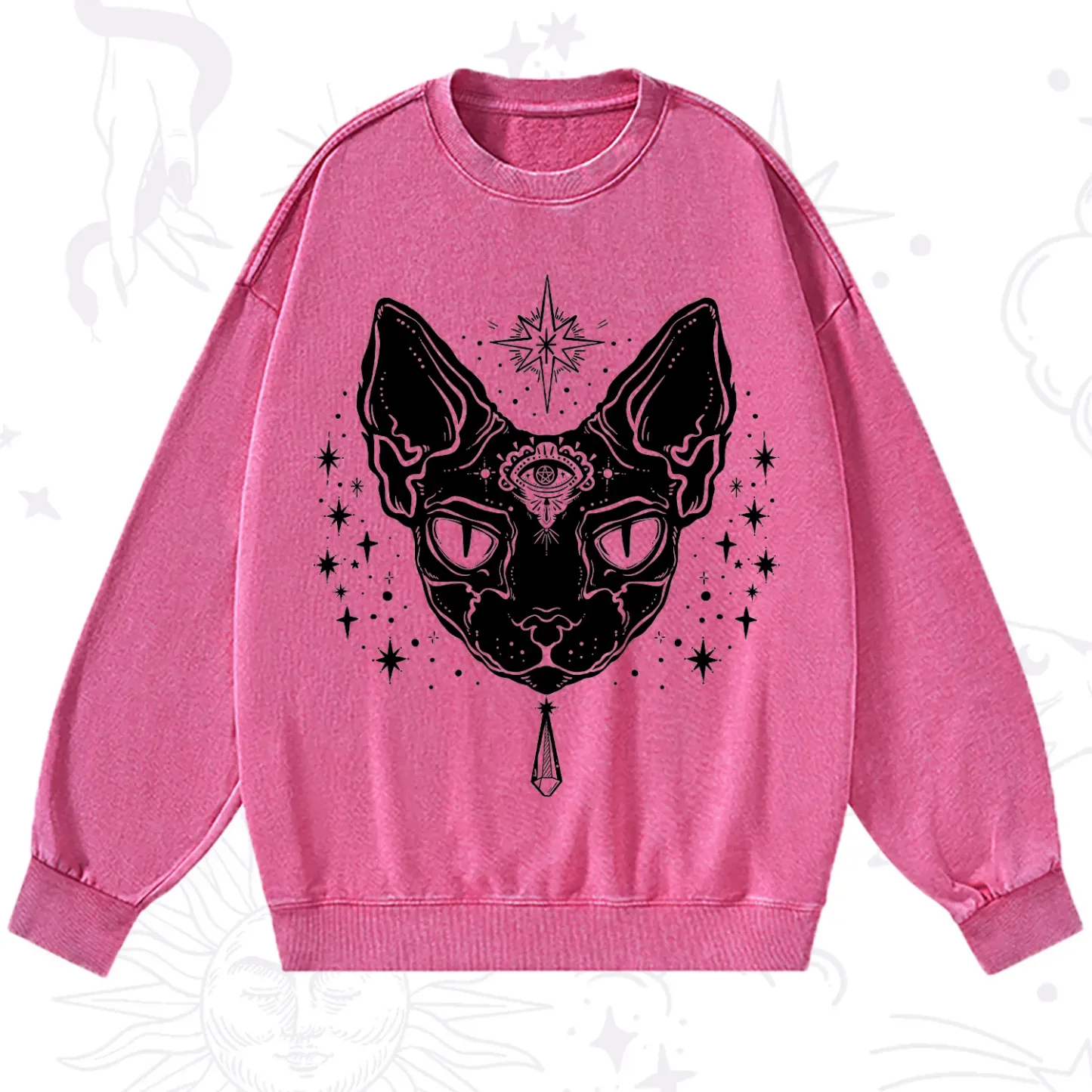 Purplehecate Three Eyed Sphynx Cat Washed Sweatshirt