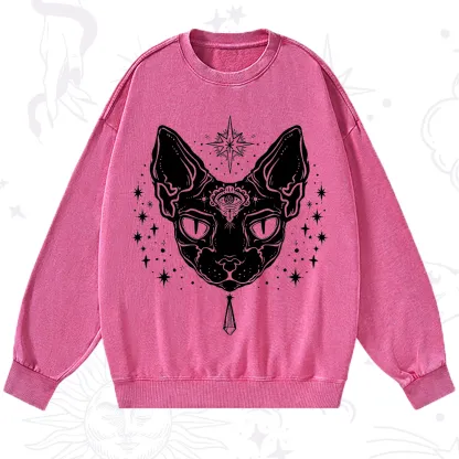 Purplehecate Three Eyed Sphynx Cat Washed Sweatshirt
