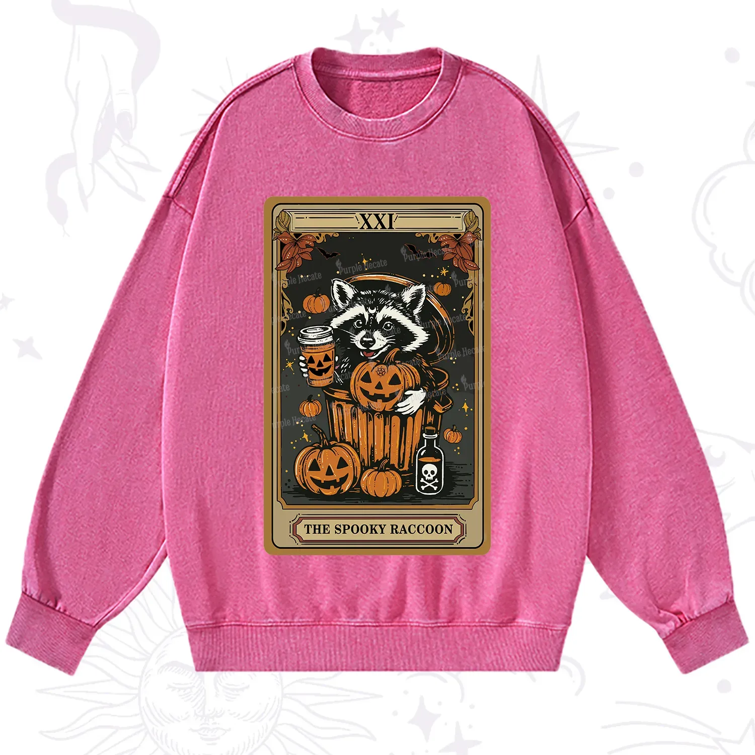 Purplehecate The Spooky Raccoon Tarot Halloween Washed Sweatshirt