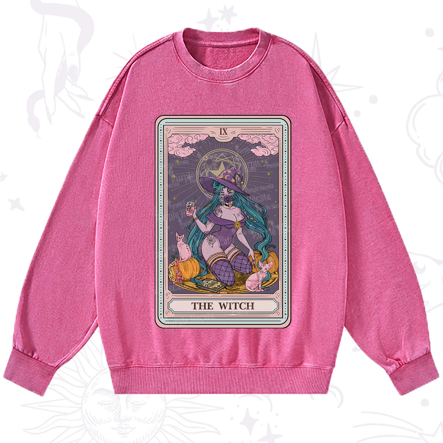 Purplehecate The Witch Tarot Halloween Washed Sweatshirt