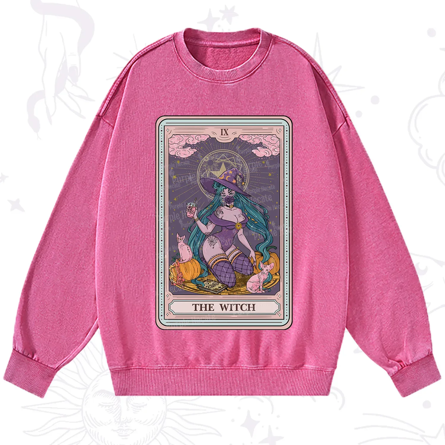 Purplehecate The Witch Tarot Halloween Washed Sweatshirt
