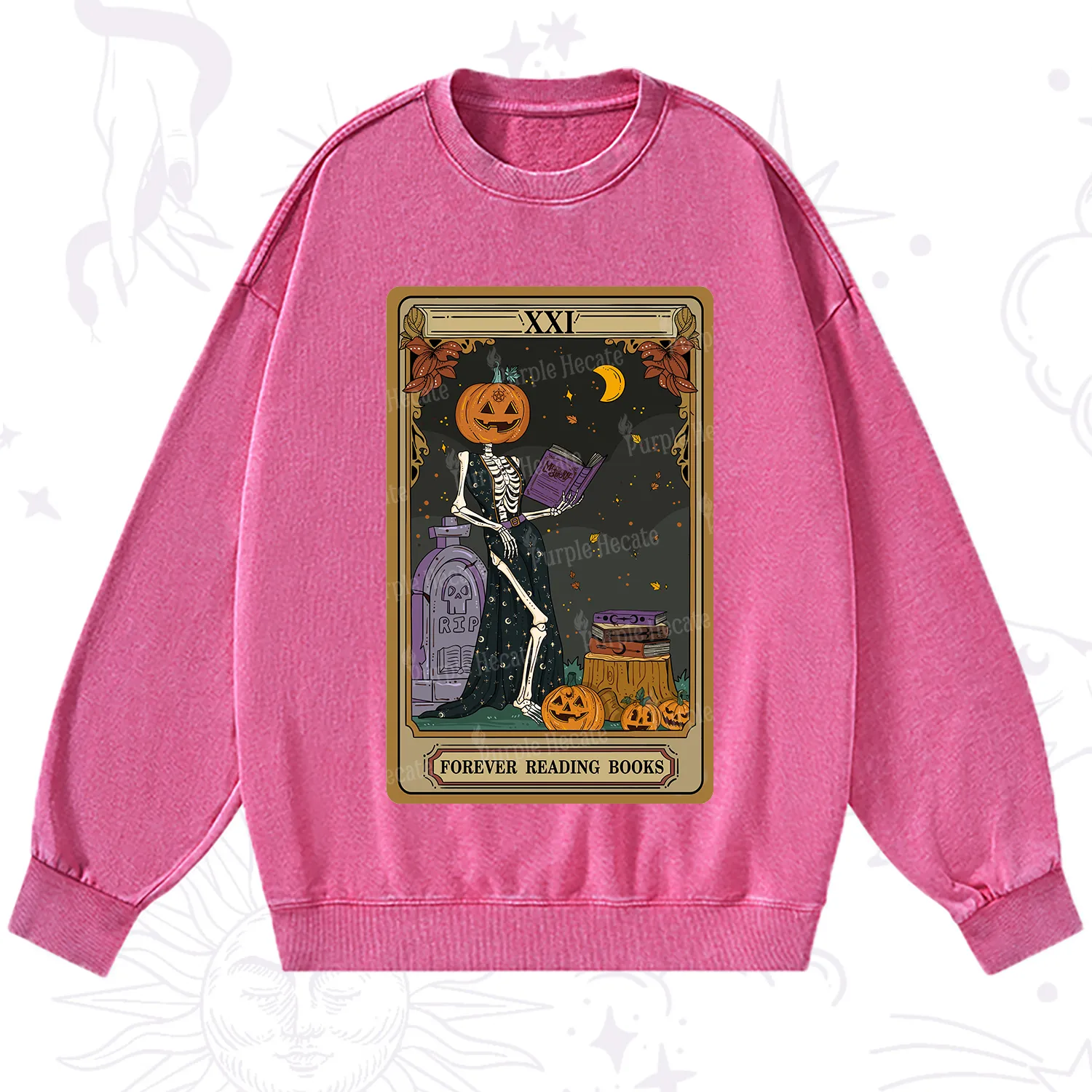 Purplehecate The Forever Reading Books Tarot Halloween Washed Sweatshirt
