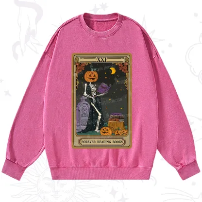 Purplehecate The Forever Reading Books Tarot Halloween Washed Sweatshirt