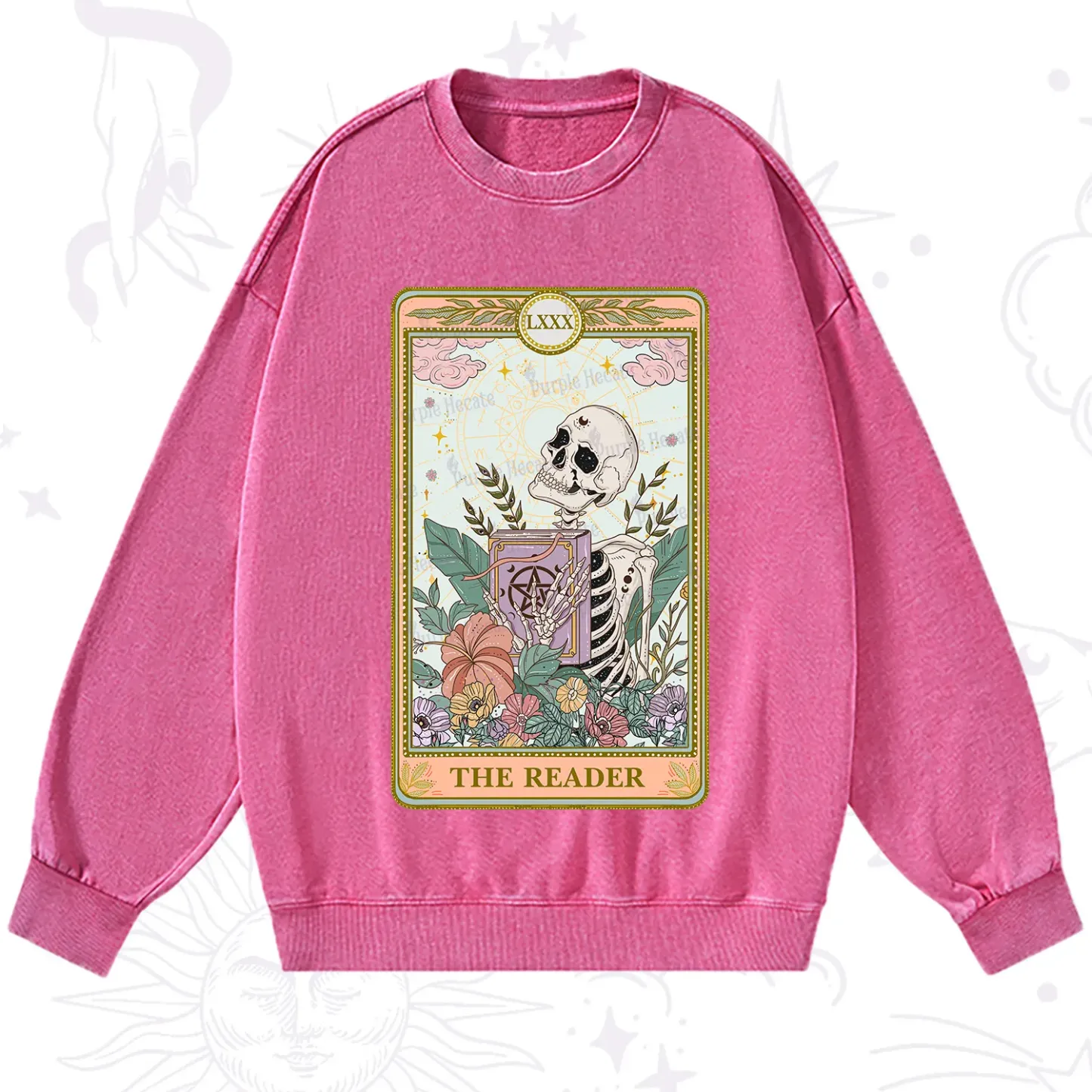 Purplehecate The Reader Occult Tarot Skeleton Washed Sweatshirt